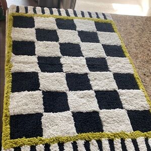 MacKenzie-Childs Black and White Courtly Checkered Rug with Green Trim